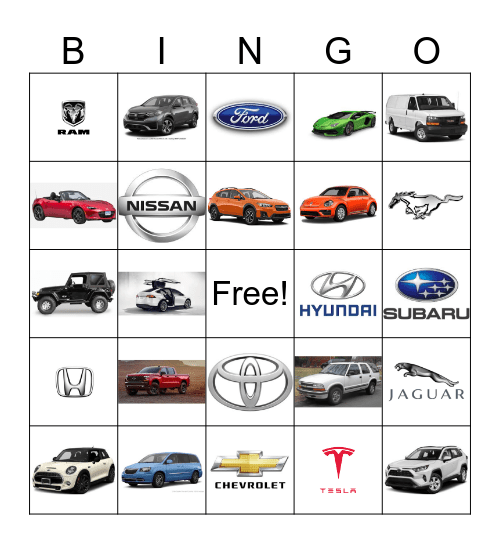 Cars Bingo Card