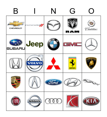 Cars Bingo Card