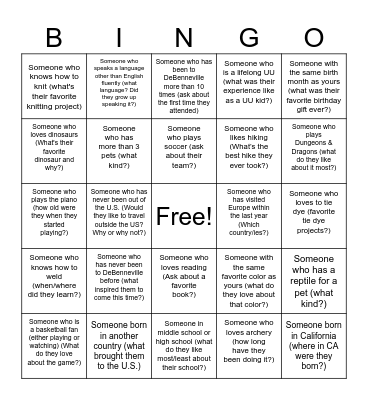 Getting to Know You Bingo Card