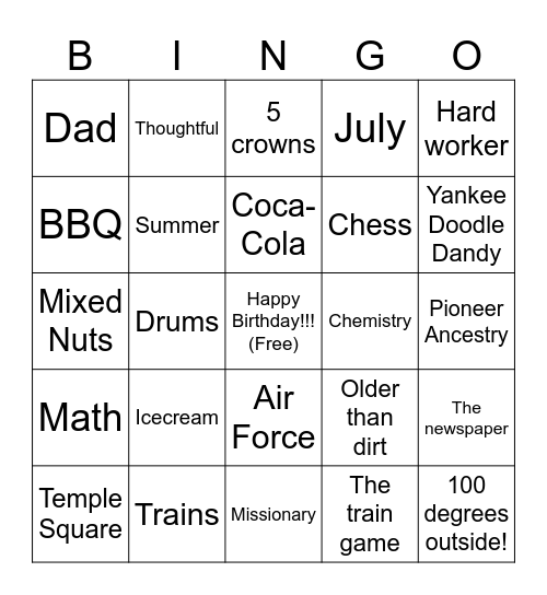 George's 80th Birthday!!! Bingo Card