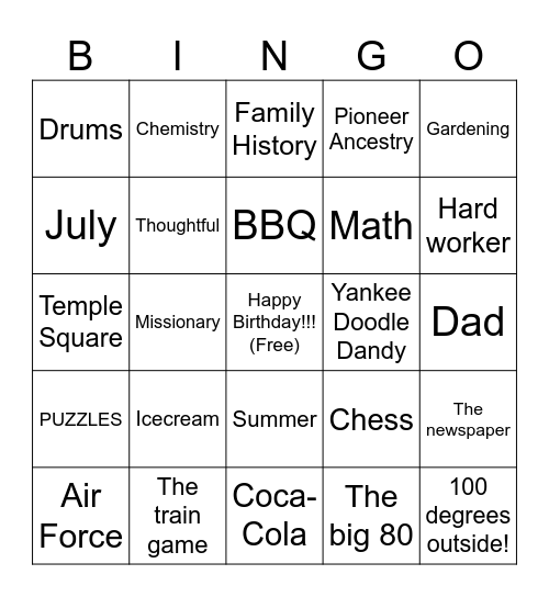 George's 80th Birthday!!! Bingo Card