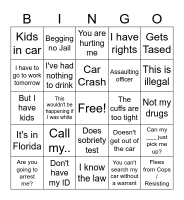 Police body cam Bingo Card