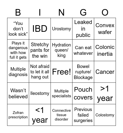 Ostomy Bingo Card