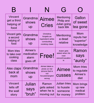 Aimee’s 30th Birthday Bingo Card