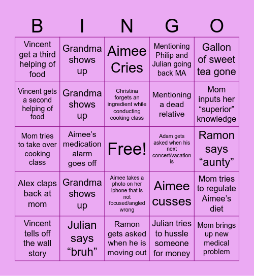 Aimee’s 30th Birthday Bingo Card