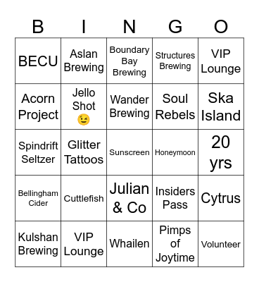 Downtown Sounds Bingo Card