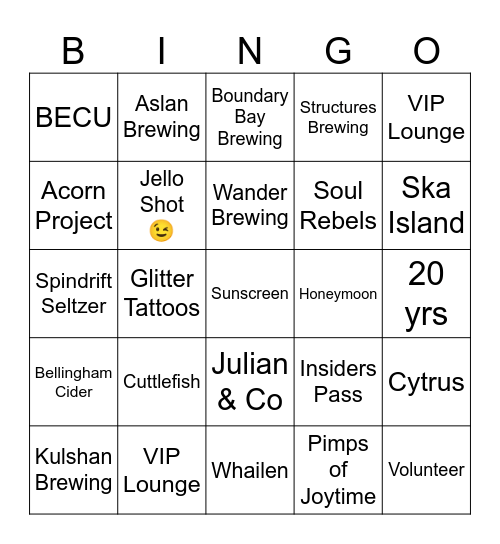 Downtown Sounds Bingo Card