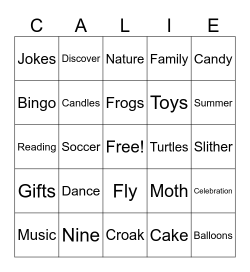 Birthday Time Bingo Card