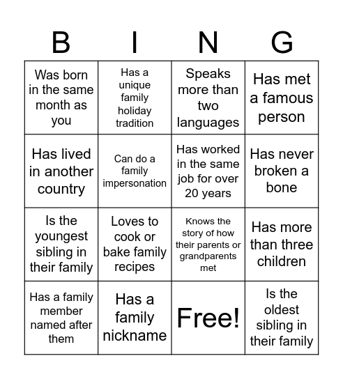 Rooted Family Reunion Bingo Card