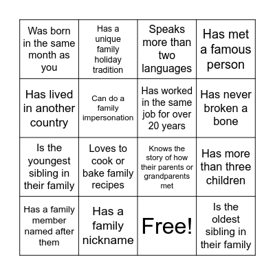 Rooted Family Reunion Bingo Card