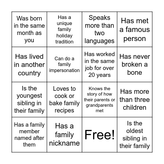 Rooted Family Reunion Bingo Card