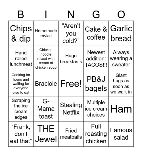 Grandma-isms Bingo Card