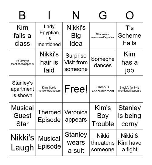 The Parkers' Bingo Card