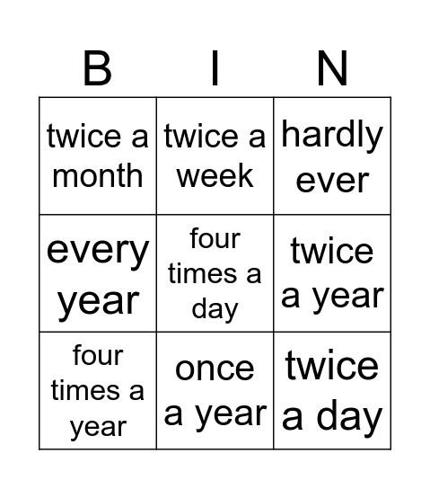Frequency Bingo Card