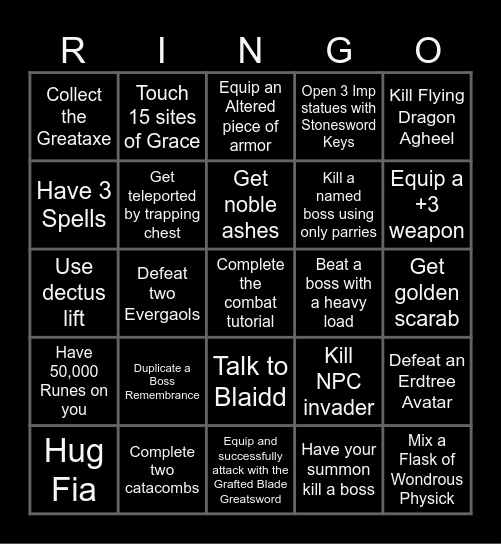 Elden Ring Bingo Card