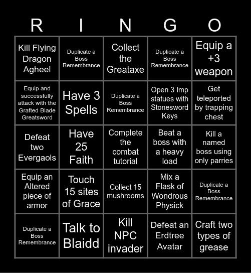 Elden Ring Bingo Card