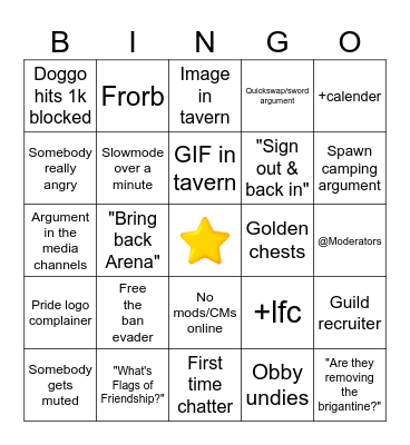Tavern Bingo Card