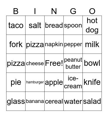 FOOD Bingo Card