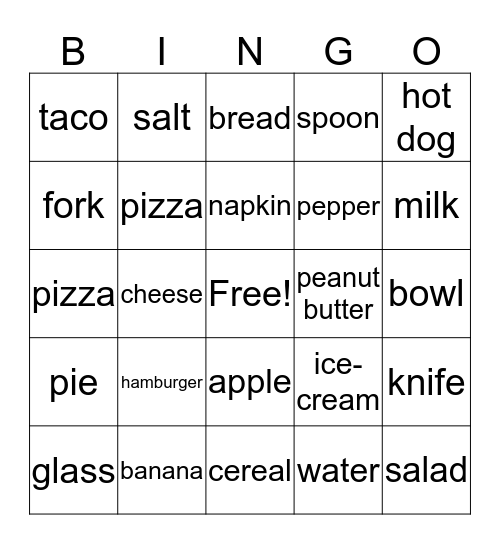 FOOD Bingo Card