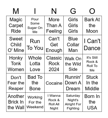 Classic Rock 2024 Bingo Card