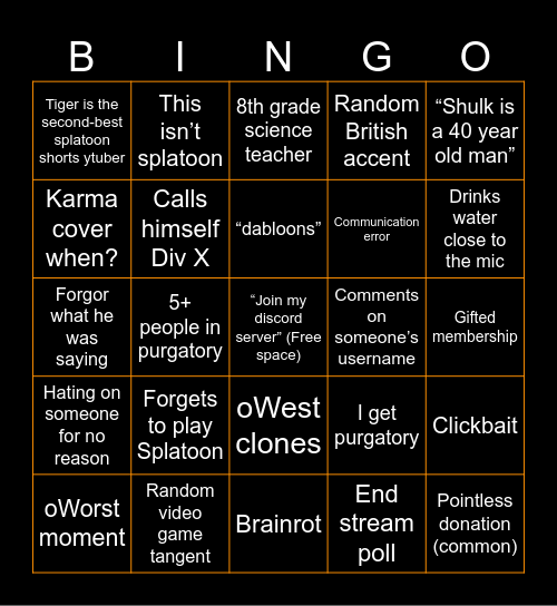 oWest bingo Card