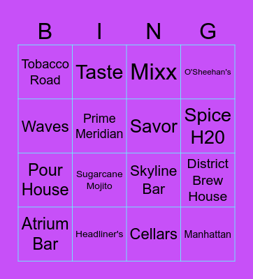 Norwegian Escape Bar Bingo Card