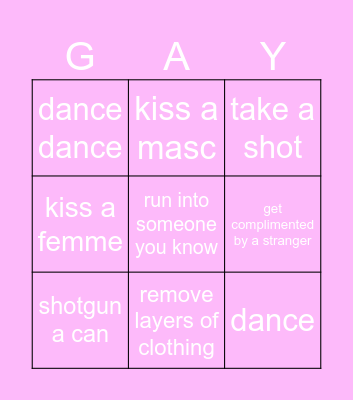 gay club bingo Card