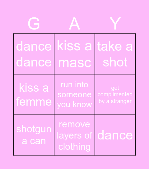 gay club bingo Card