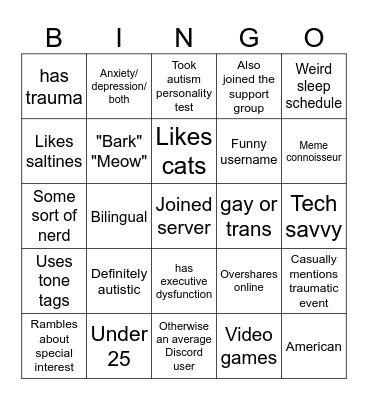 Autisticats Bingo Card