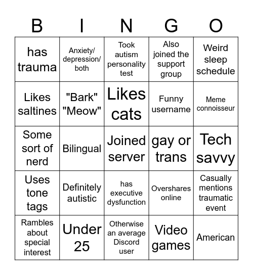 Autisticats Bingo Card