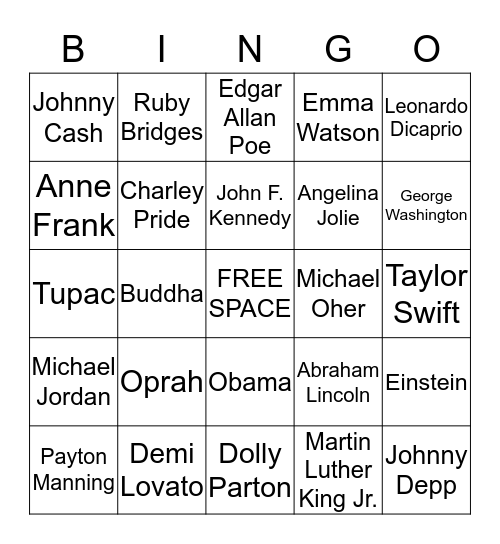 Inspirational People  Bingo Card