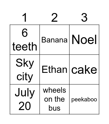 ETHAN'S FIRST BIRTHDAY Bingo Card