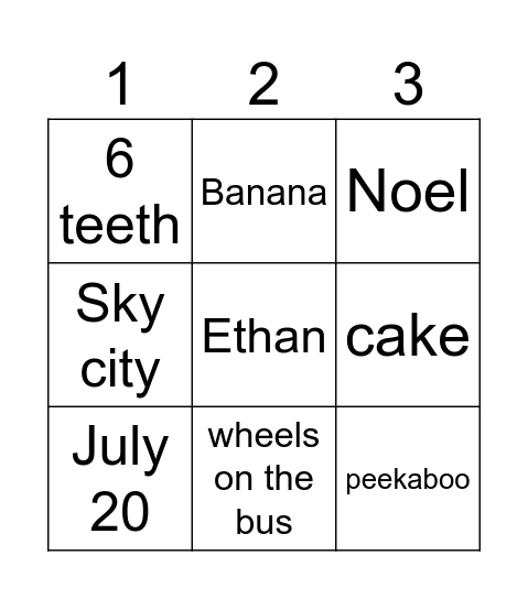 ETHAN'S FIRST BIRTHDAY Bingo Card