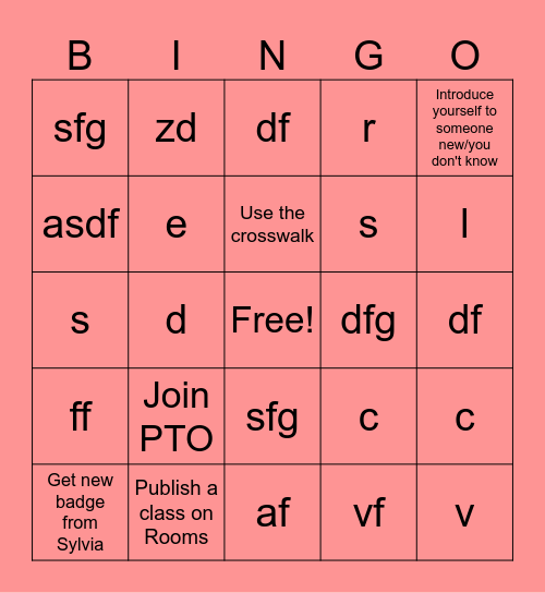 Back to School Bingo Card