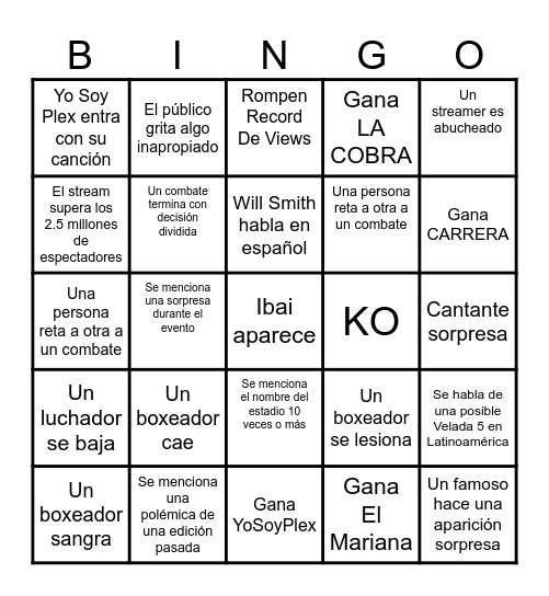 Velada Bingo Card