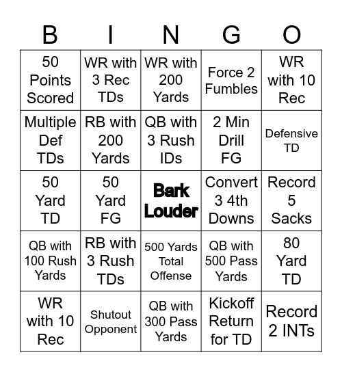 NCAA 25 LA Tech Bulldog Bingo Card