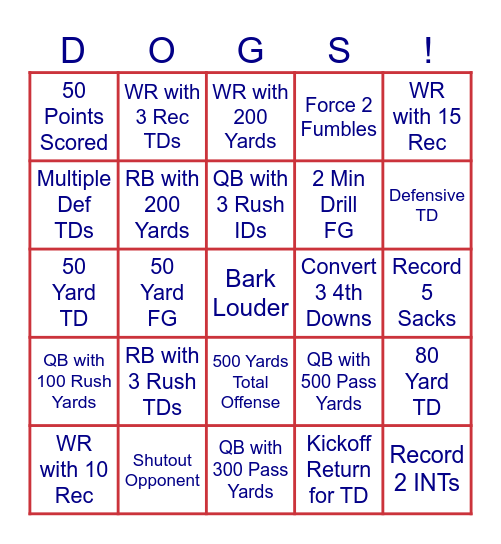 NCAA 25 LA Tech Bulldog Bingo Card