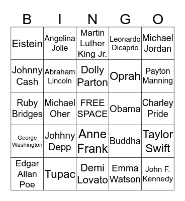 Inspirational People  Bingo Card