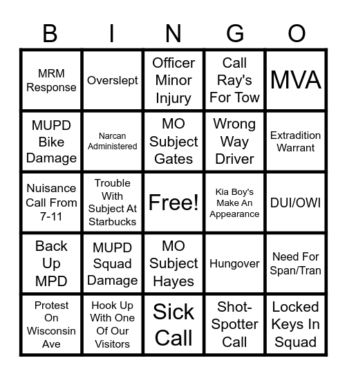 MUPD - 2024 RNC Shenanigans Bingo Card