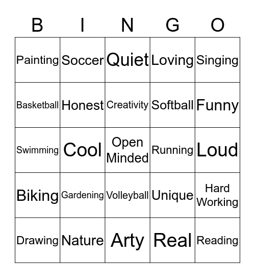 INTERESTS Bingo Card