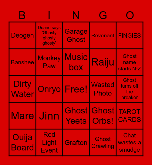 Deano Bingo! Bingo Card