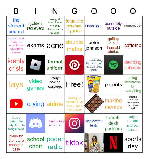 struggling 8th graders bingo Card