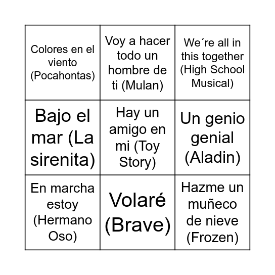 BINGO DISNEY Bingo Card