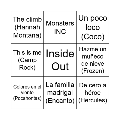 BINGO DISNEY Bingo Card