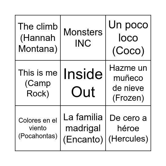 BINGO DISNEY Bingo Card