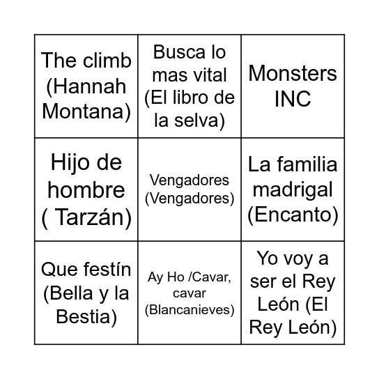 BINGO DISNEY Bingo Card
