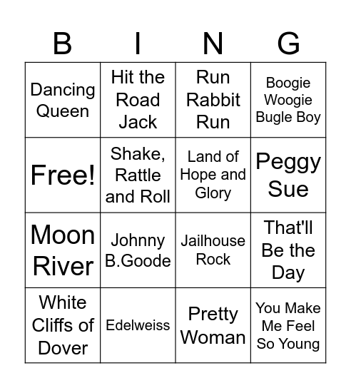 Musical Bingo Card
