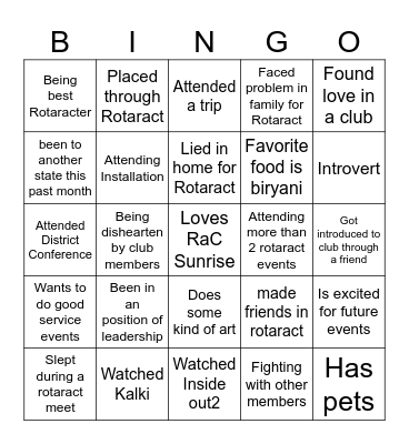 Rotaract Club of Sunrise Bingo Card