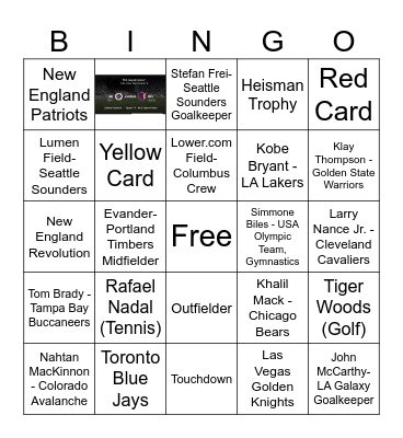 Sports Bingo Card