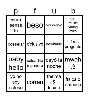 per fi un bingo musical Bingo Card